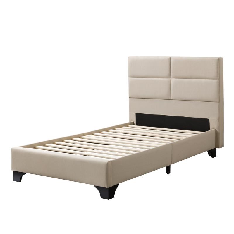 Atlin Designs Fabric Rectangle Panel Single/Twin Size Bed Frame in Cream