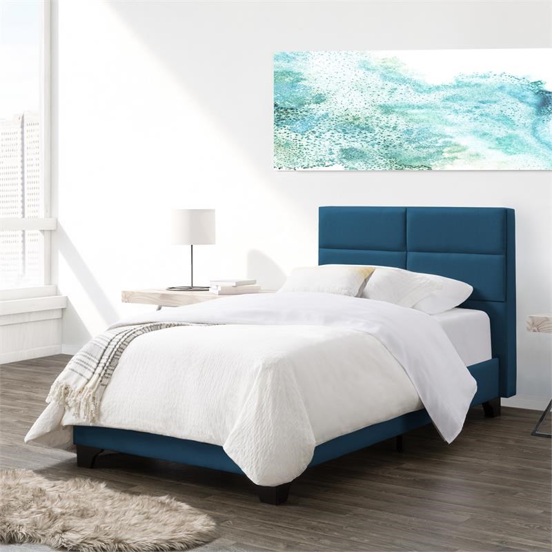 Atlin Designs Fabric Rectangle Panel Single/Twin Bed Frame in Ocean Blue