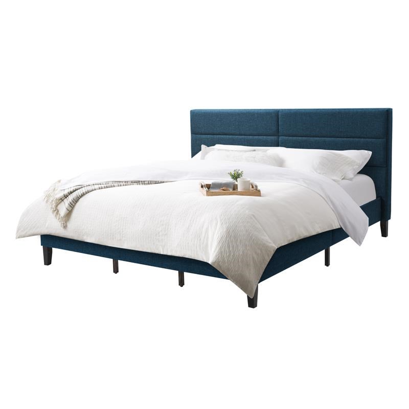 Atlin Designs Fabric Diamond Button Tufted King Size Bed Frame in Ocean Blue