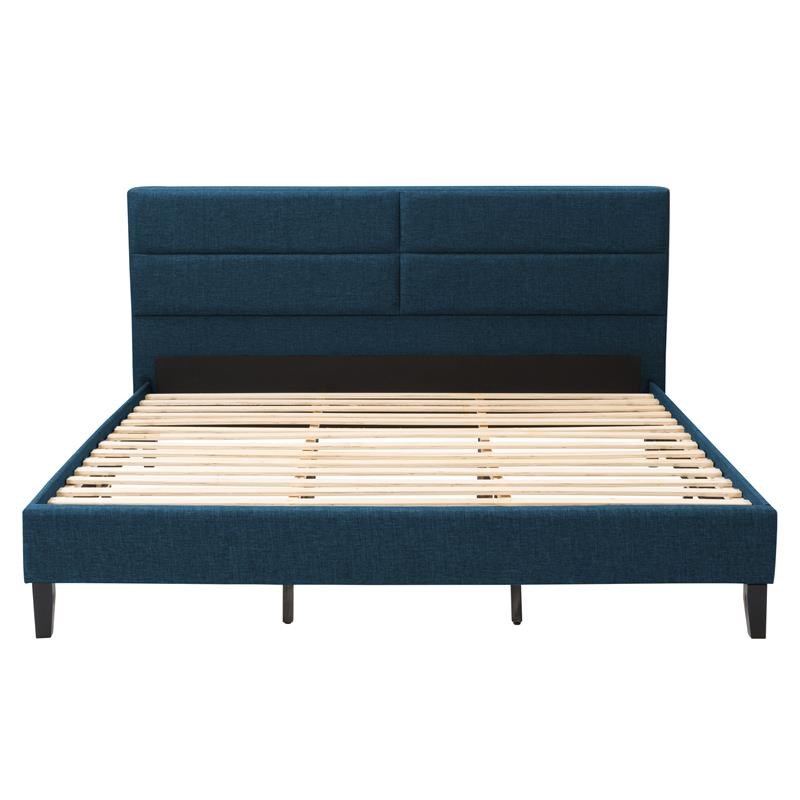 Atlin Designs Fabric Diamond Button Tufted King Size Bed Frame in Ocean Blue