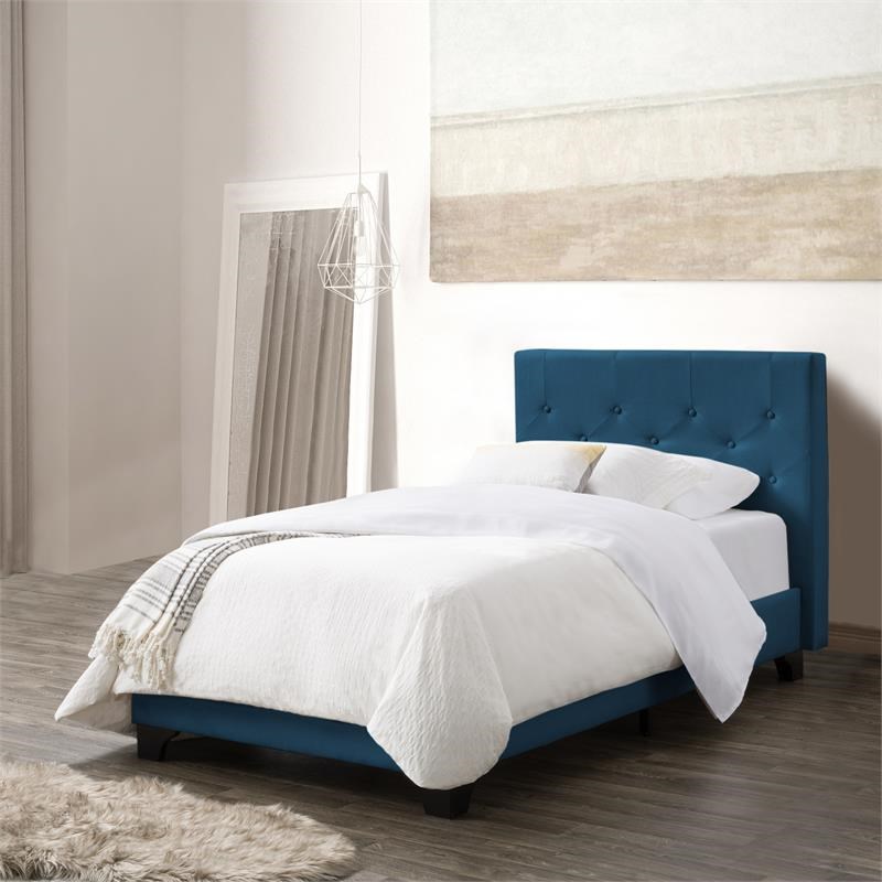 Atlin Designs Fabric Diamond Button Tufted Single/Twin Size Bed Frame in Blue