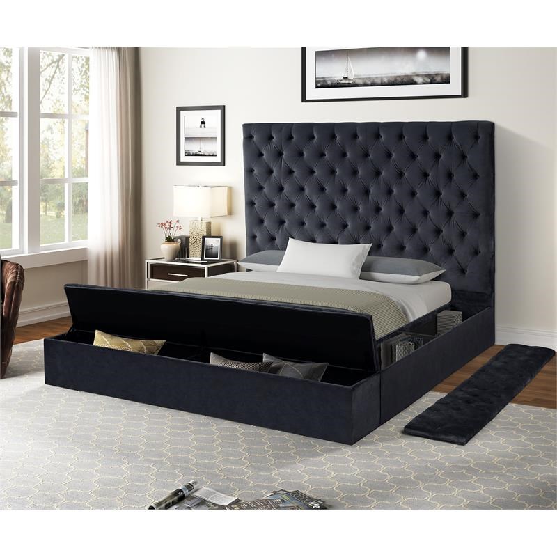 Atlin Designs Full Size Tufted Upholstery Storage Bed made with Wood in Black