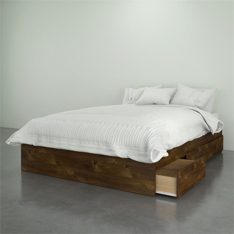Atlin Designs Modern Wood Full Size Bed 3-Drawer Truffle in Mahogany