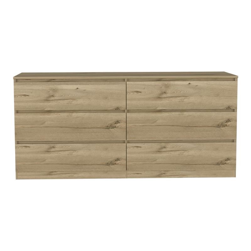 Atlin Designs Engineered Wood 6 Drawer Double Dresser in Light Oak-White