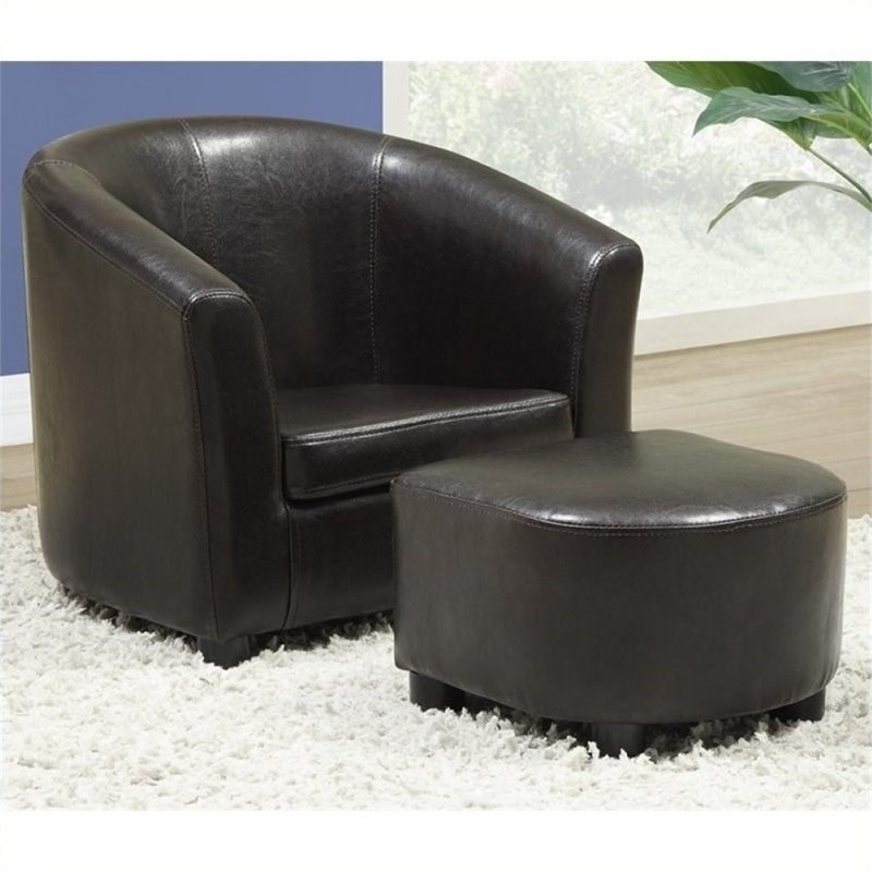 Rosebery Kids Faux Leather Chair and Ottoman Set in Dark Brown