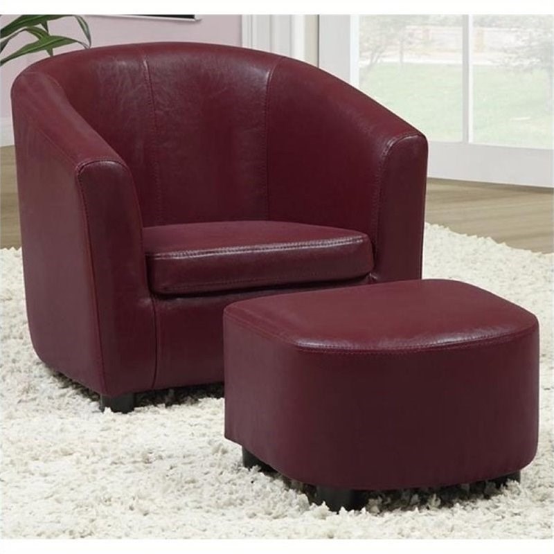 Rosebery Kids Faux Leather Chair and Ottoman Set in Red