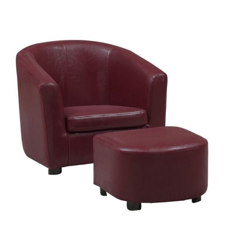 Rosebery Kids Faux Leather Chair and Ottoman Set in Red