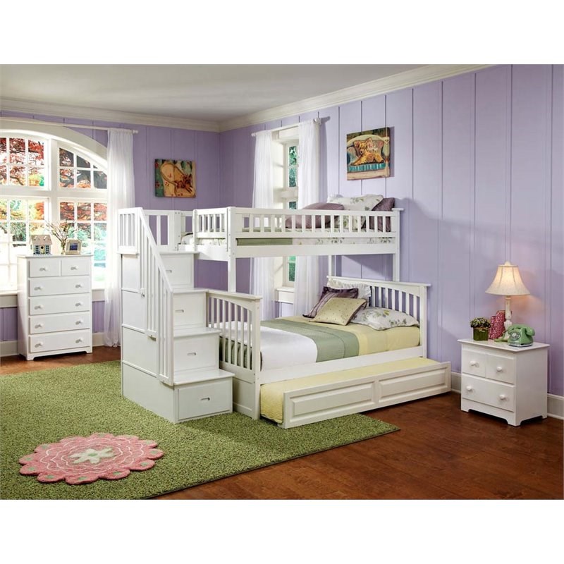 Rosebery Kids Twin over Full Staircase Bunk Bed with Trundle in White