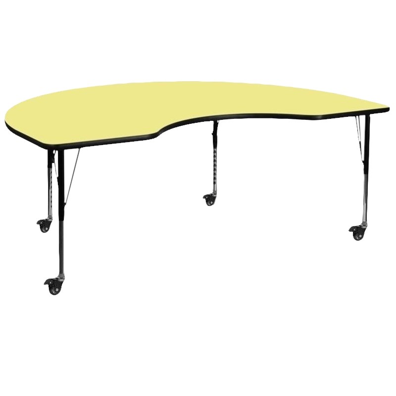 Rosebery Kids Kidney Shaped Activity Table with Casters in Yellow