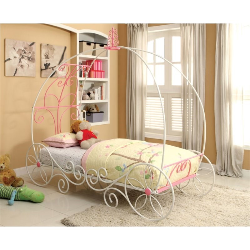 Rosebery Kids Twin Metal Bed in Pink and White