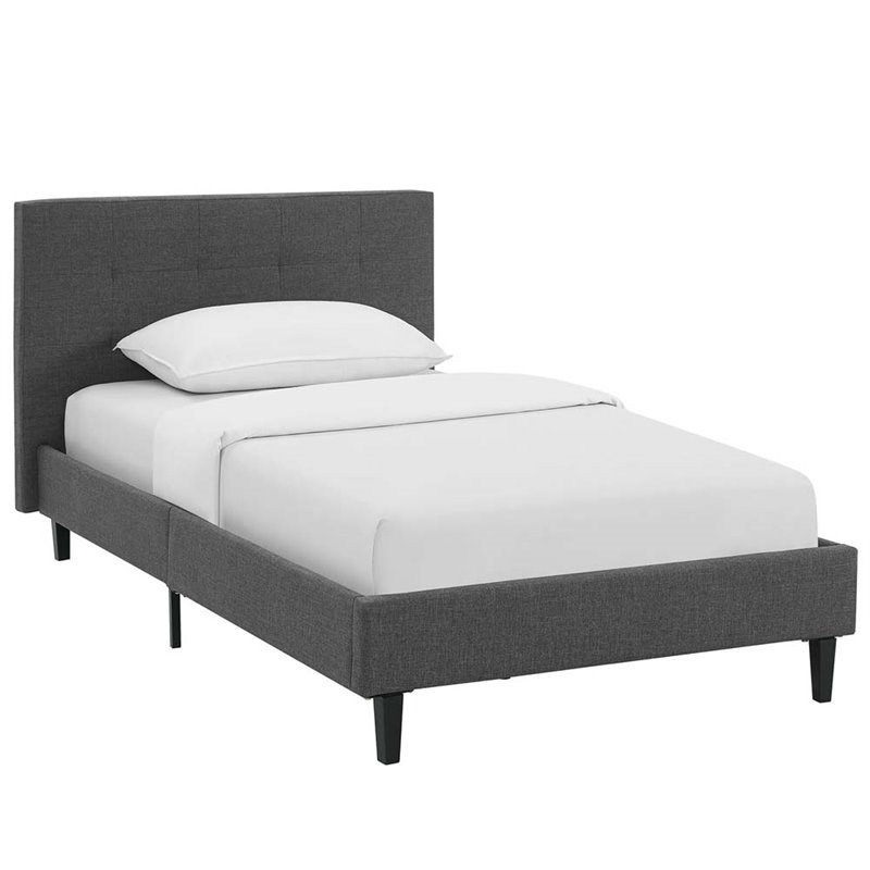 Rosebery Kids Fabric Upholstered Twin Platform Bed in Gray