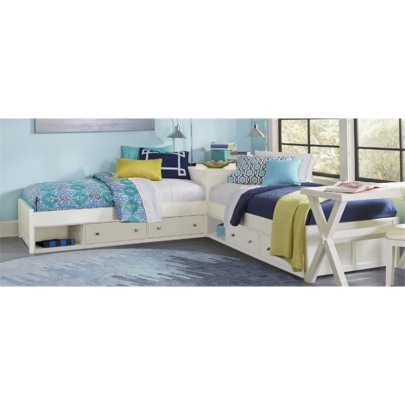 Rosebery Kids Summerland Twin L Shaped Storage Platform Bed in White