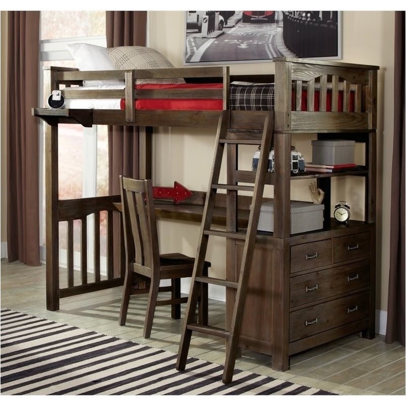 Rosebery Kids Twin Loft Bed with Desk and Shelf in Espresso