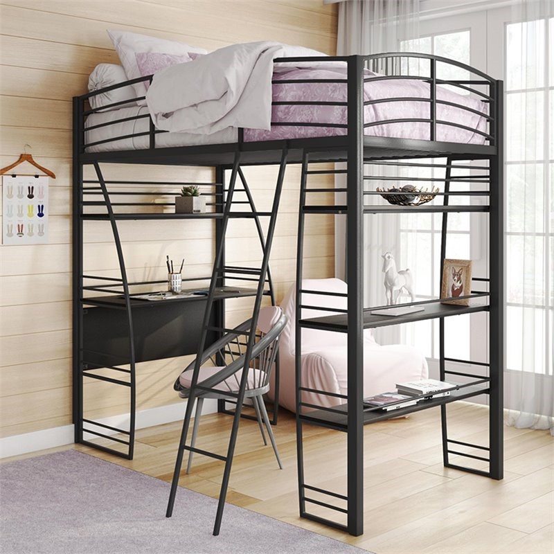 rosebery kids twin loft bed with integrated desk in black - rk-4866-1921779