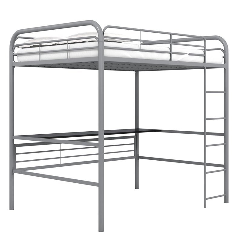 Rosebery Kids Full Metal Loft Bed With Desk In Gray And Black Rk 4866