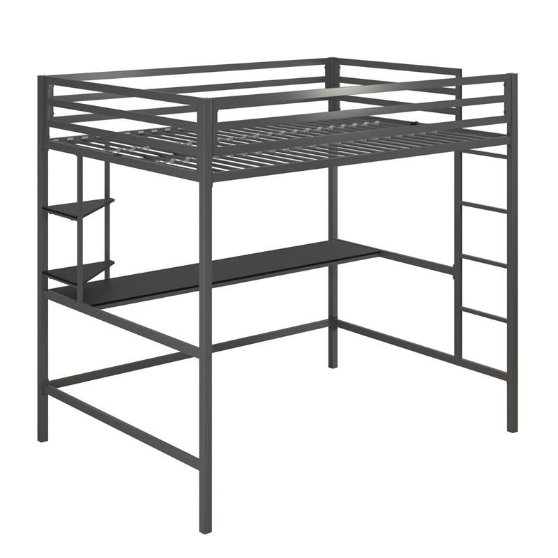 Rosebery Kids Metal Full Loft Bed with Desk in Gray & Black