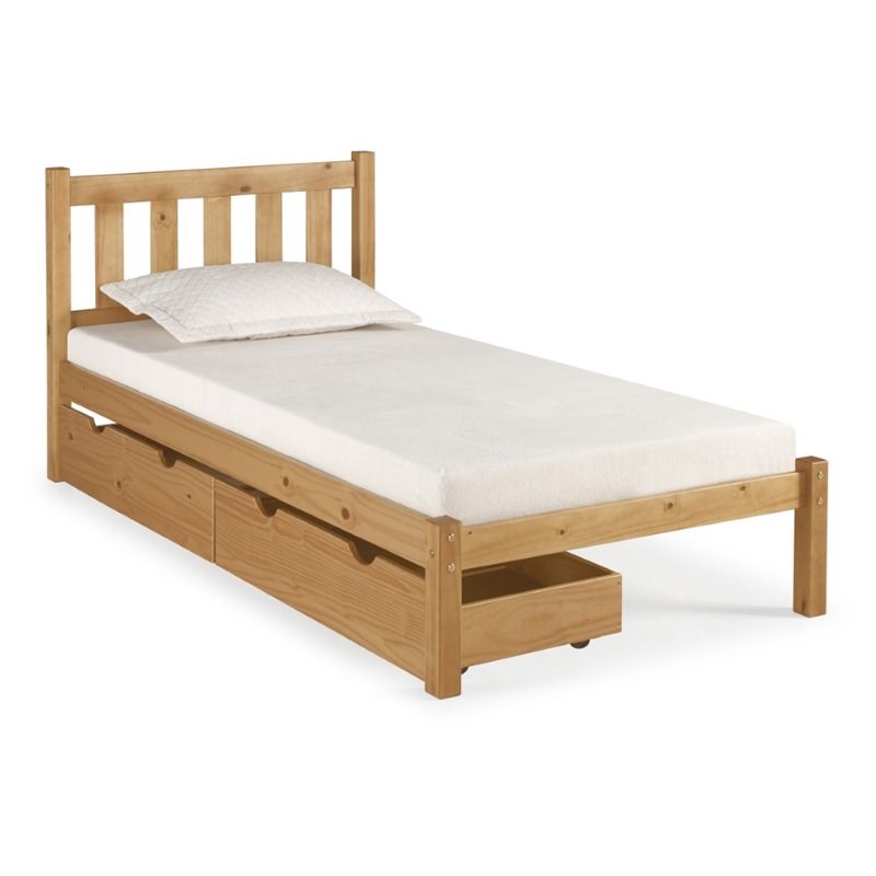 Rosebery Kids Twin Wood Platform Bed with Storage Drawers in Cinnamon