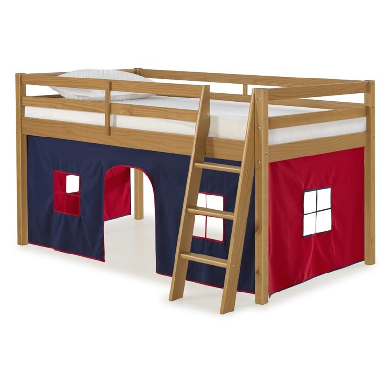 Rosebery Kids Twin Junior Loft Bed with Cinnamon with Blue and Red Bottom Tent