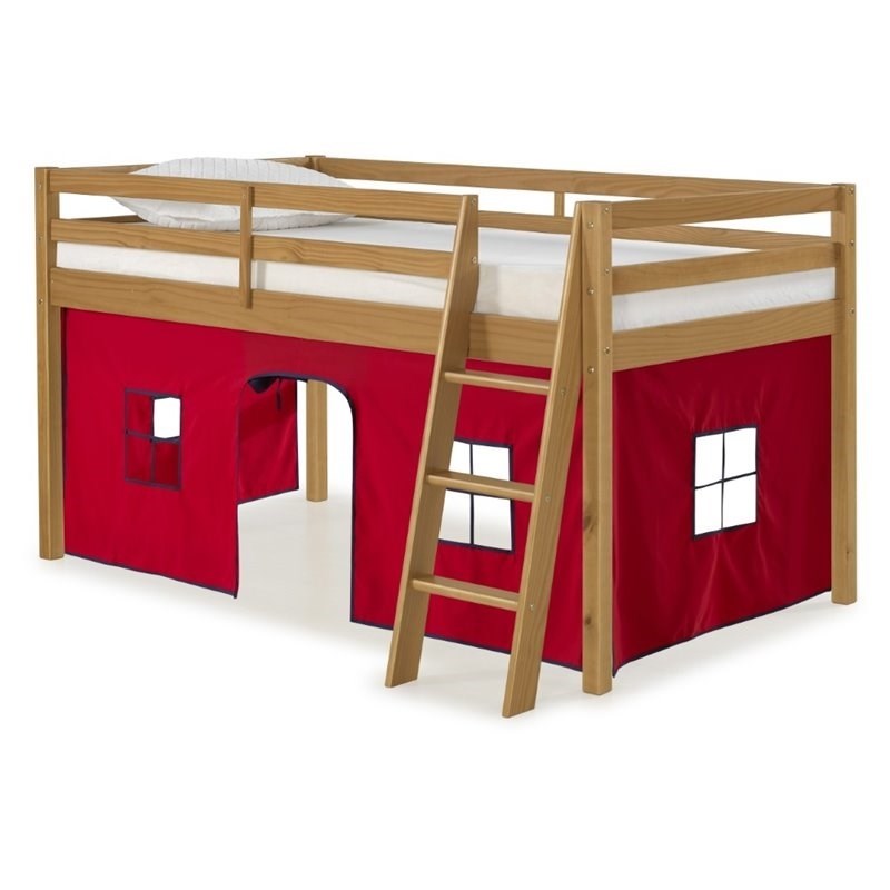 Rosebery Kids Twin Junior Loft Bed with Cinnamon with Red and Blue Bottom Tent