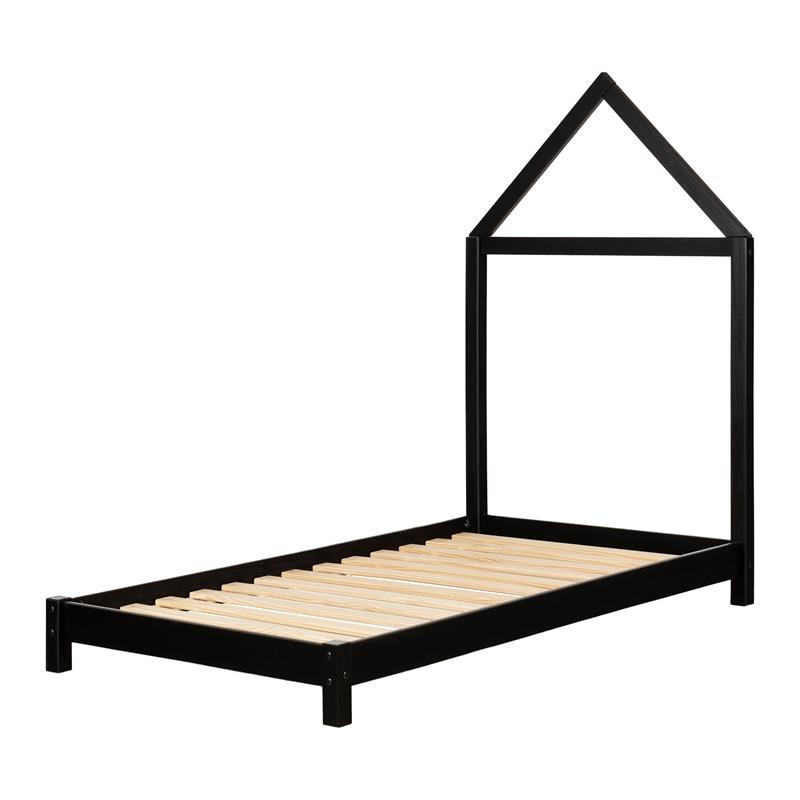 Roseberry Kids Bed with House Frame Headboard in Matte Black