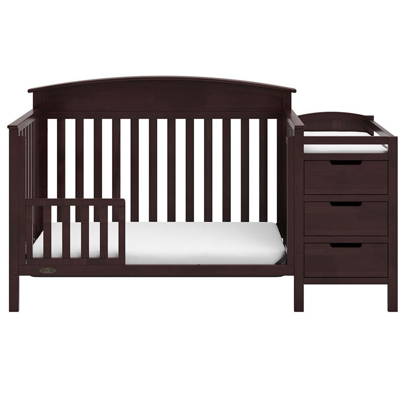 Rosebery Kids Traditional 5 in 1 Convertible Crib and Changer Set in Espresso
