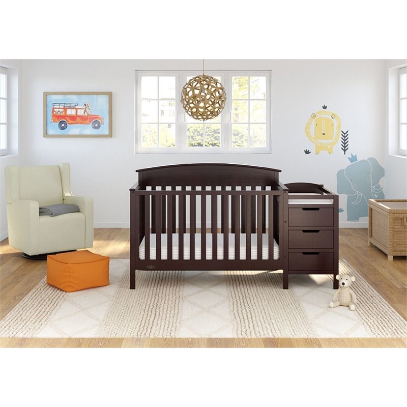 Rosebery Kids Traditional 5 in 1 Convertible Crib and Changer Set in Espresso