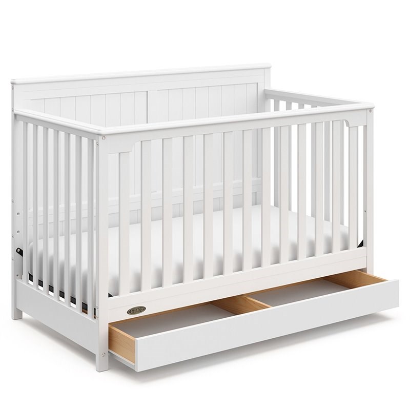 Rosebery Kids Traditional Wood 4 in 1 Convertible Crib with Drawer in White