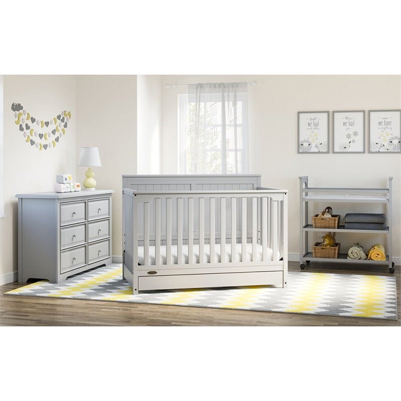 Rosebery Kids Traditional 4 in 1 Convertible Crib with Drawer in Pebble Gray