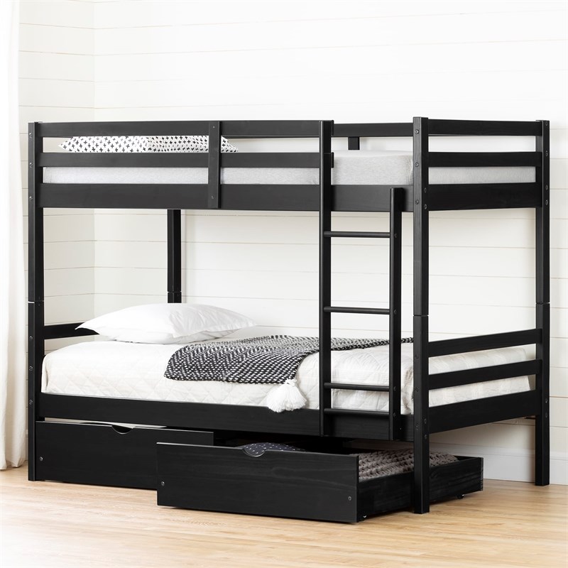Rosebery Kids Bunk Beds and Rolling Drawers Set in Matte Black