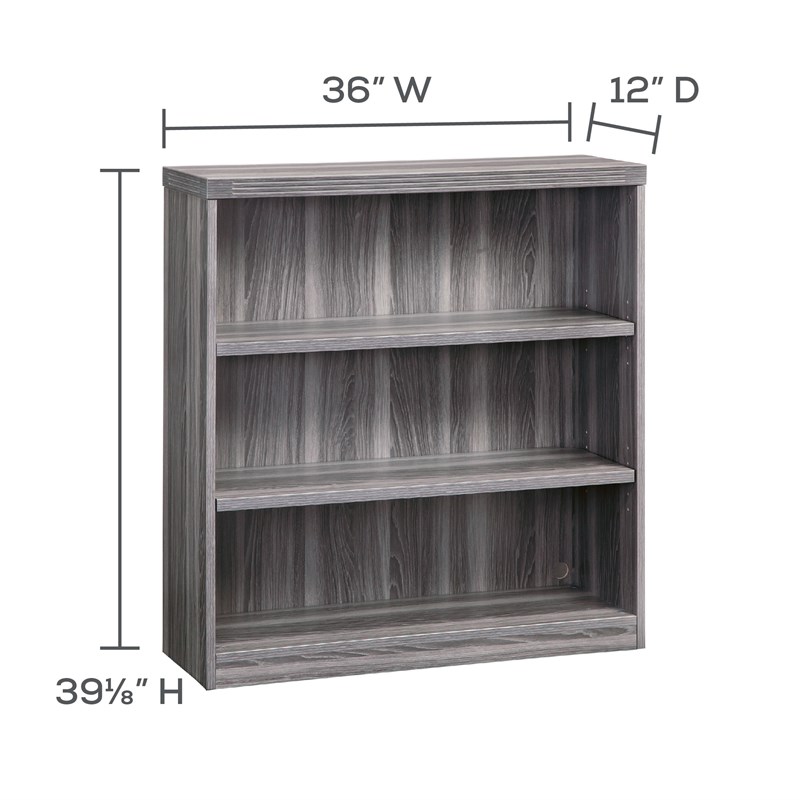 Mayline Aberdeen Series 3 Shelf Bookcase in Gray Steel