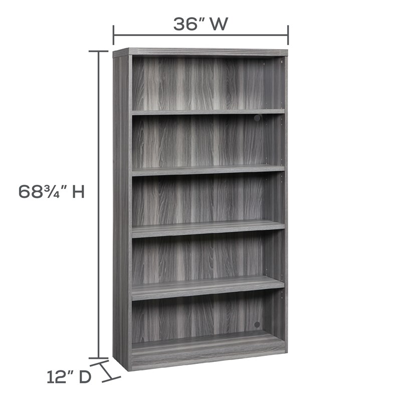 Mayline Aberdeen Series 5 Shelf Bookcase in Gray Steel