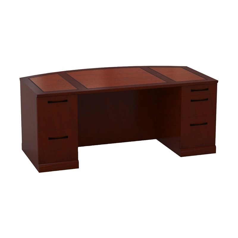 Mayline Sorrento Series Double Pedestal Bow Front Desk in Cherry