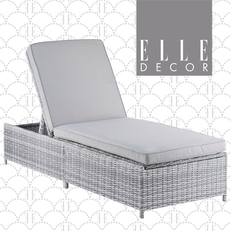Elle Decor Vallauris Wicker Storage Patio Chaise Lounge in Gray