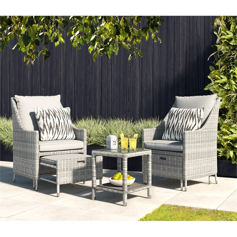 Elle Decor Vallauris 5 Piece Wicker Patio Conversation Set in Gray