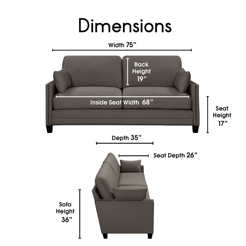 Elle Decor Bella Nailhead Fabric Sofa in French Gray Homesquare