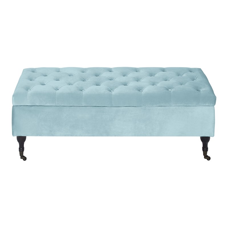 Elle Decor Collette Tufted Storage Bench in French Blue Velvet Homesquare