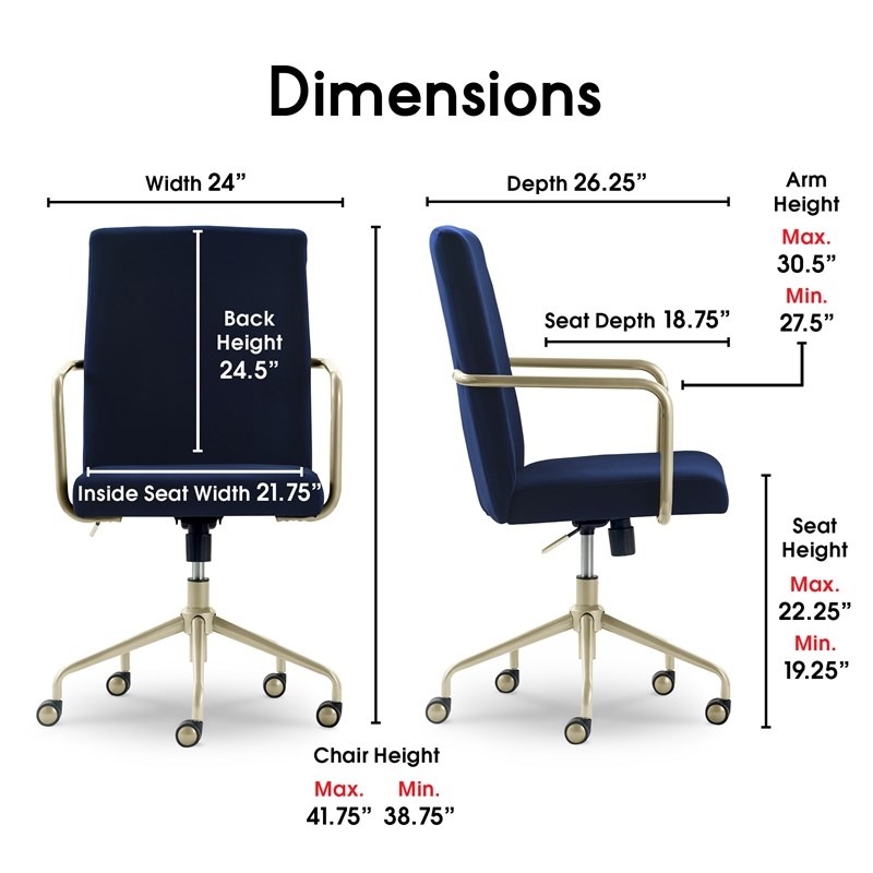 Elle Decor Giselle Gold Desk Chair Navy Blue Velvet Homesquare