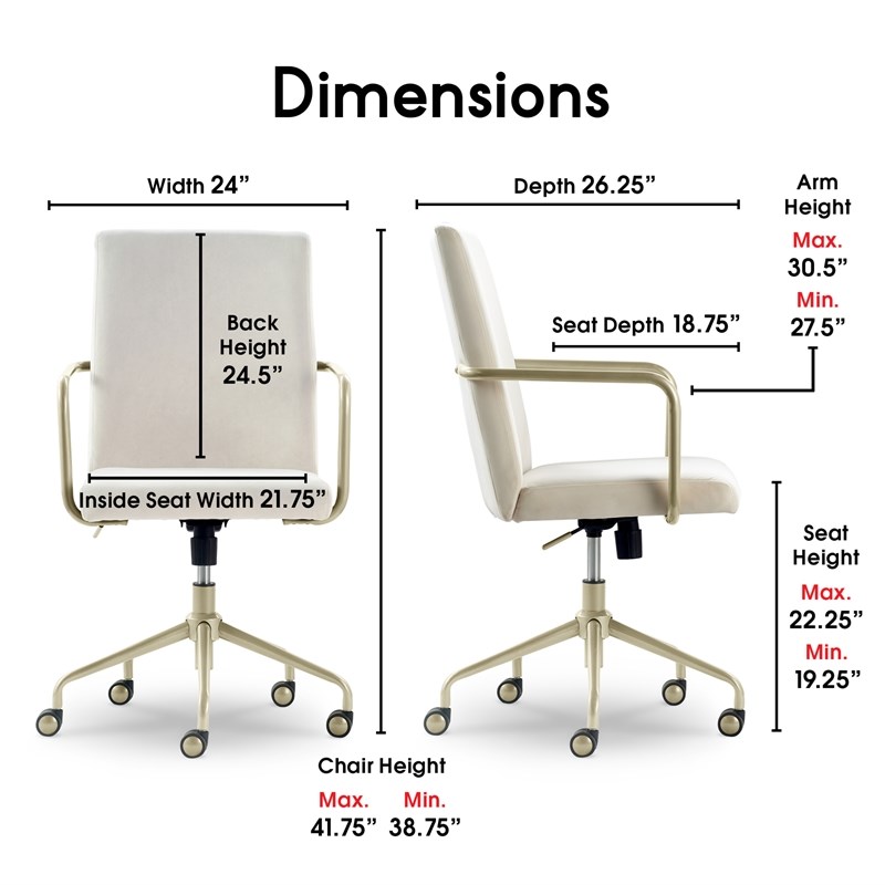 Elle Decor Giselle Gold Desk Chair French Cream Velvet Homesquare