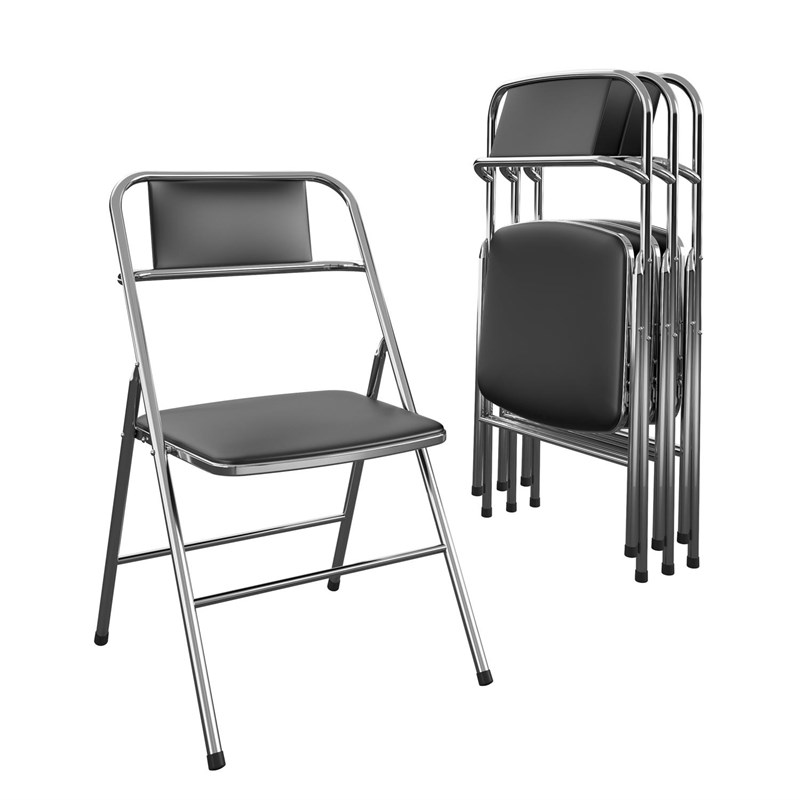 COSCO Stylaire Vinyl Padded Folding Chair in Silver & Black (4Pack