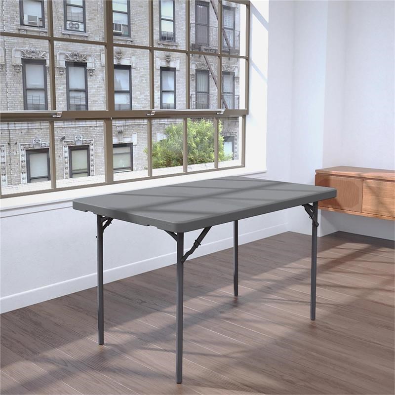 ZOWN Classic 4' Commercial Blow Mold Folding Table in Gray