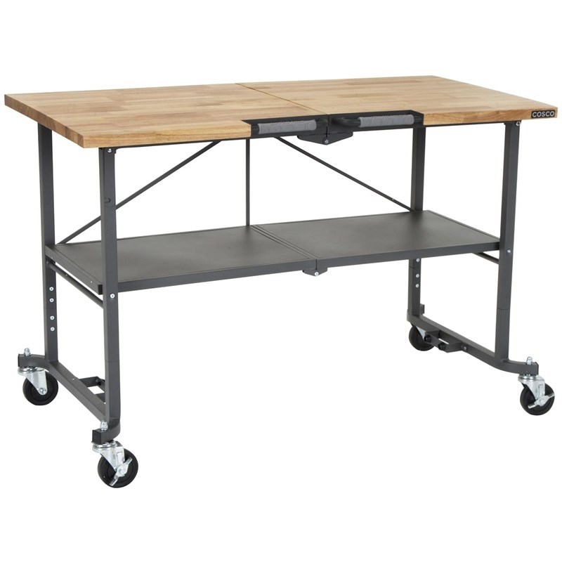 COSCO SmartFold Butcher Block Portable Workbench Folding Utility Table in Gray