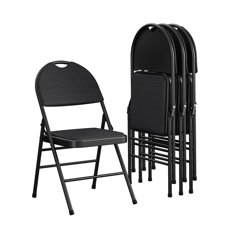 COSCO Commercial XL Comfort Fabric Padded Metal Folding Chair in Black (4-Pack)