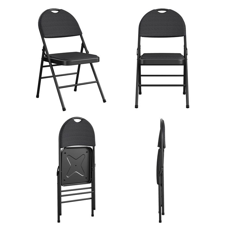 COSCO Commercial XL Comfort Fabric Padded Metal Folding Chair in Black (4-Pack)