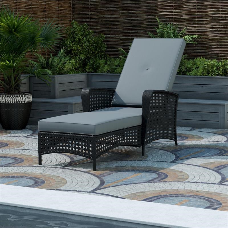 COSCO Outdoor Living Adjustable Chaise Lounge Chair in Black and Gray
