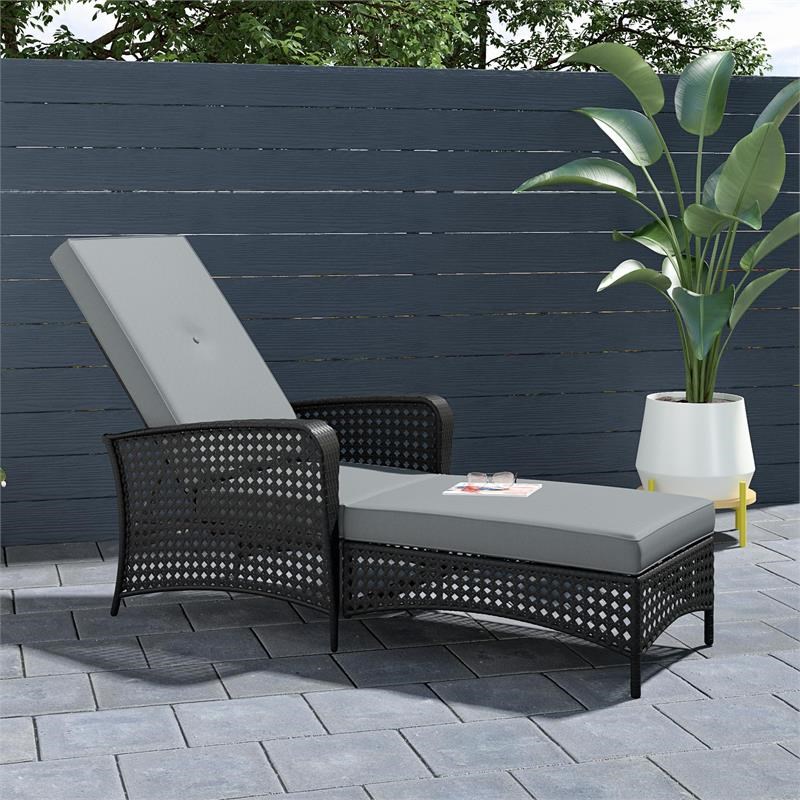 COSCO Outdoor Living Adjustable Chaise Lounge Chair in Black and Gray