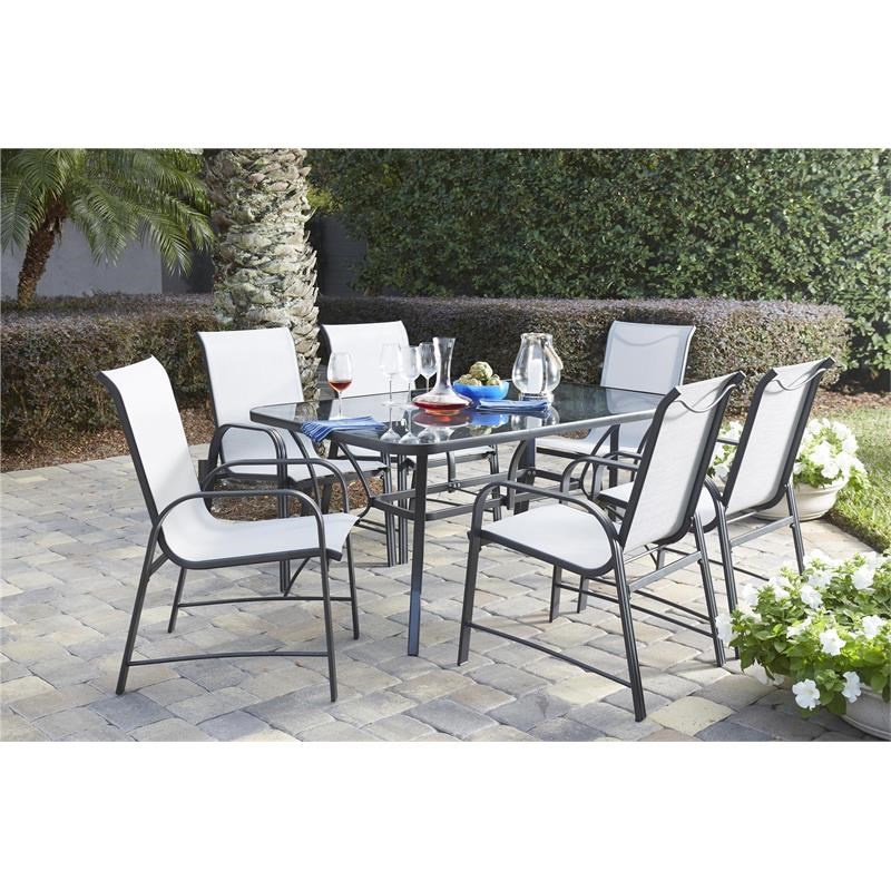 COSCO Outdoor Living Paloma Patio Dining Chairs Light Gray Sling (6-Pack)