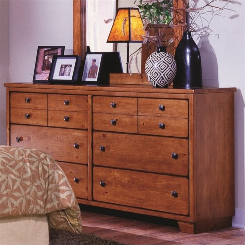 Progressive Furniture Diego 6 Wood Drawer Dresser in Cinnamon Pine