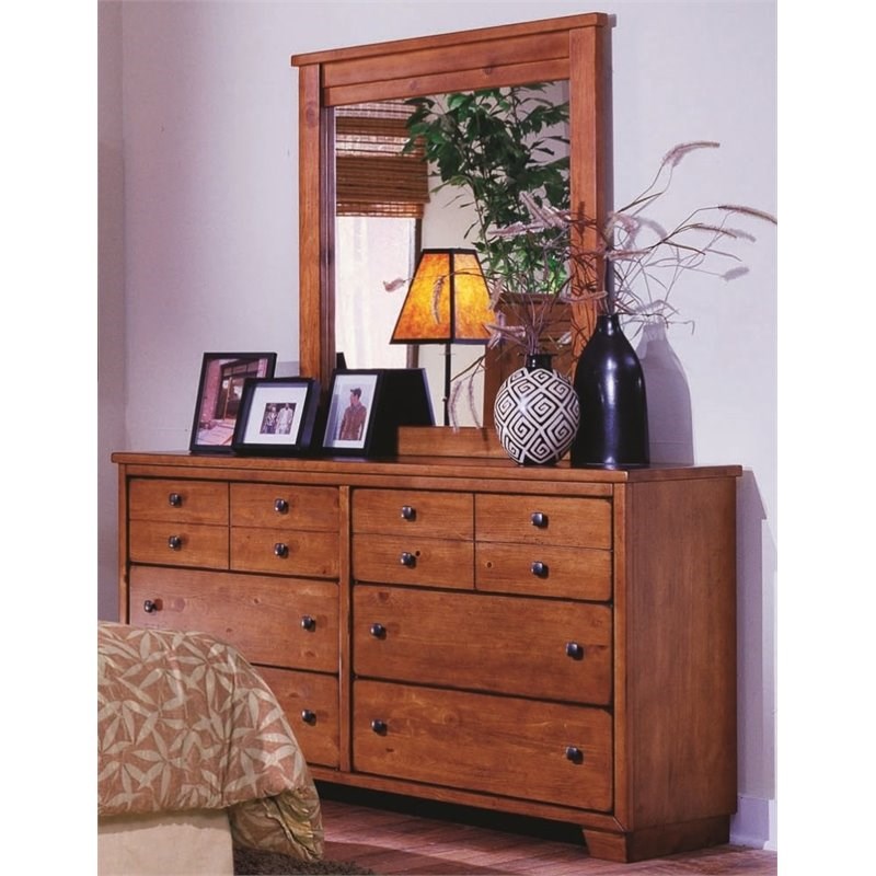 Progressive Furniture Diego 6 Wood Drawer Dresser and Mirror in Cinnamon Pine