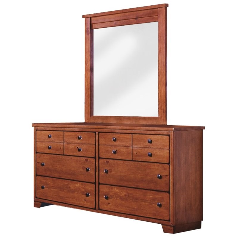 Progressive Furniture Diego 6 Wood Drawer Dresser and Mirror in Cinnamon Pine