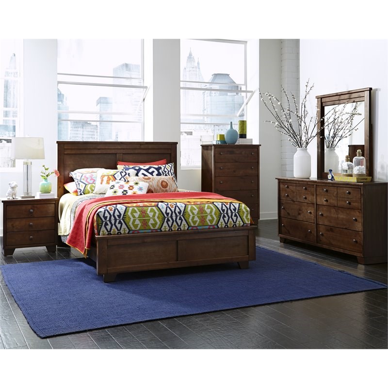Progressive Furniture Diego Queen Wood Panel Bed in Espresso Pine Brown